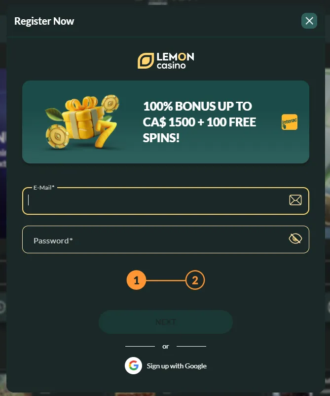 Lemon Casino sign up form